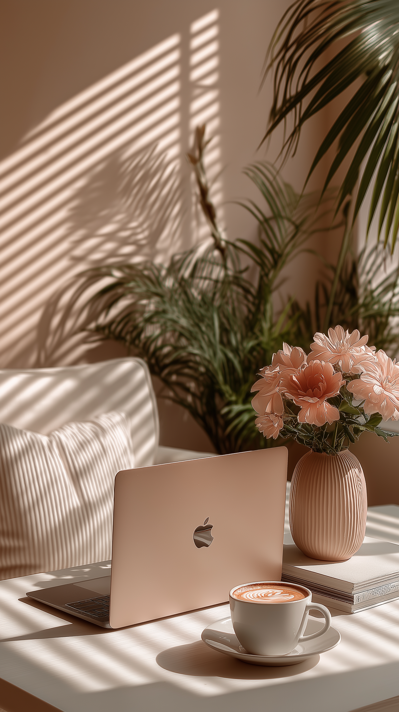 Studio setup with laptop and coffee